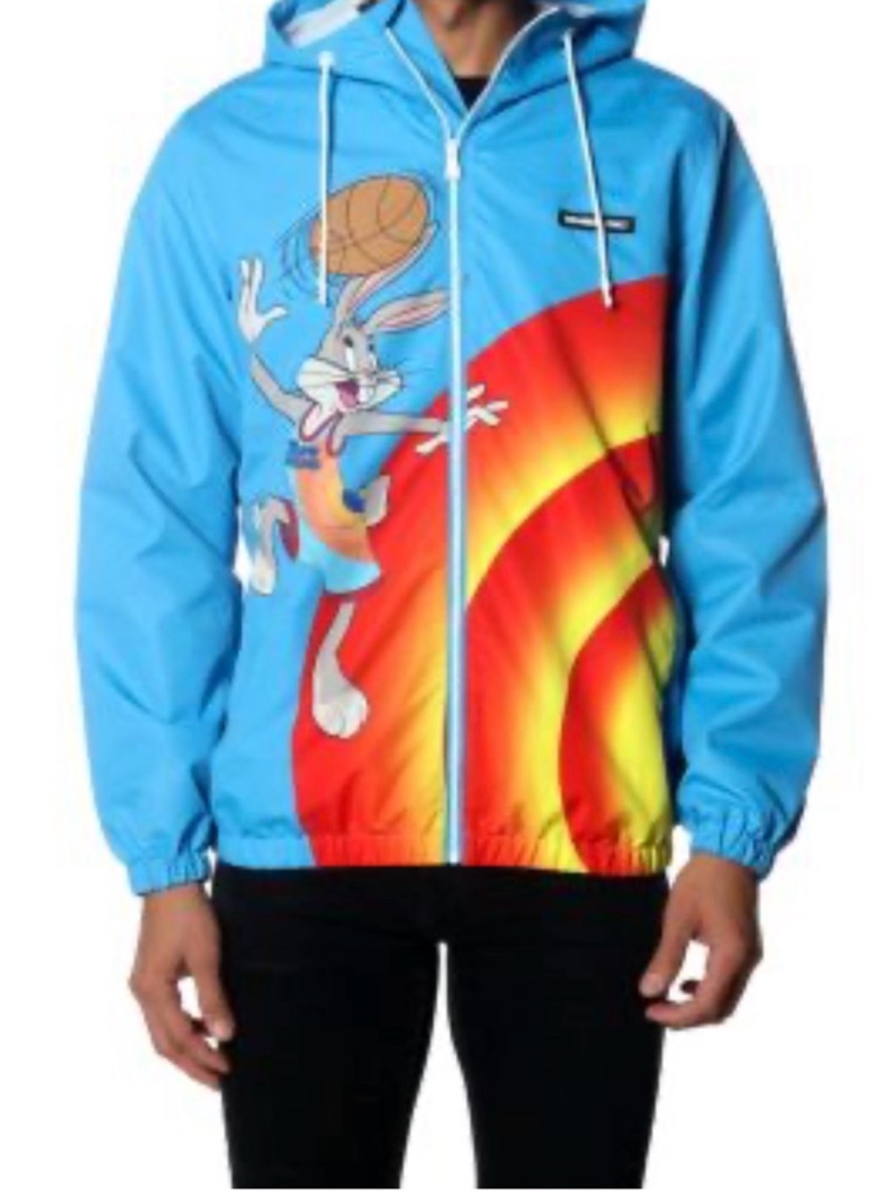 Space Jam Looney Tunes Members Only Blue Windbreaker‎ Hoodie Jacket Size 18